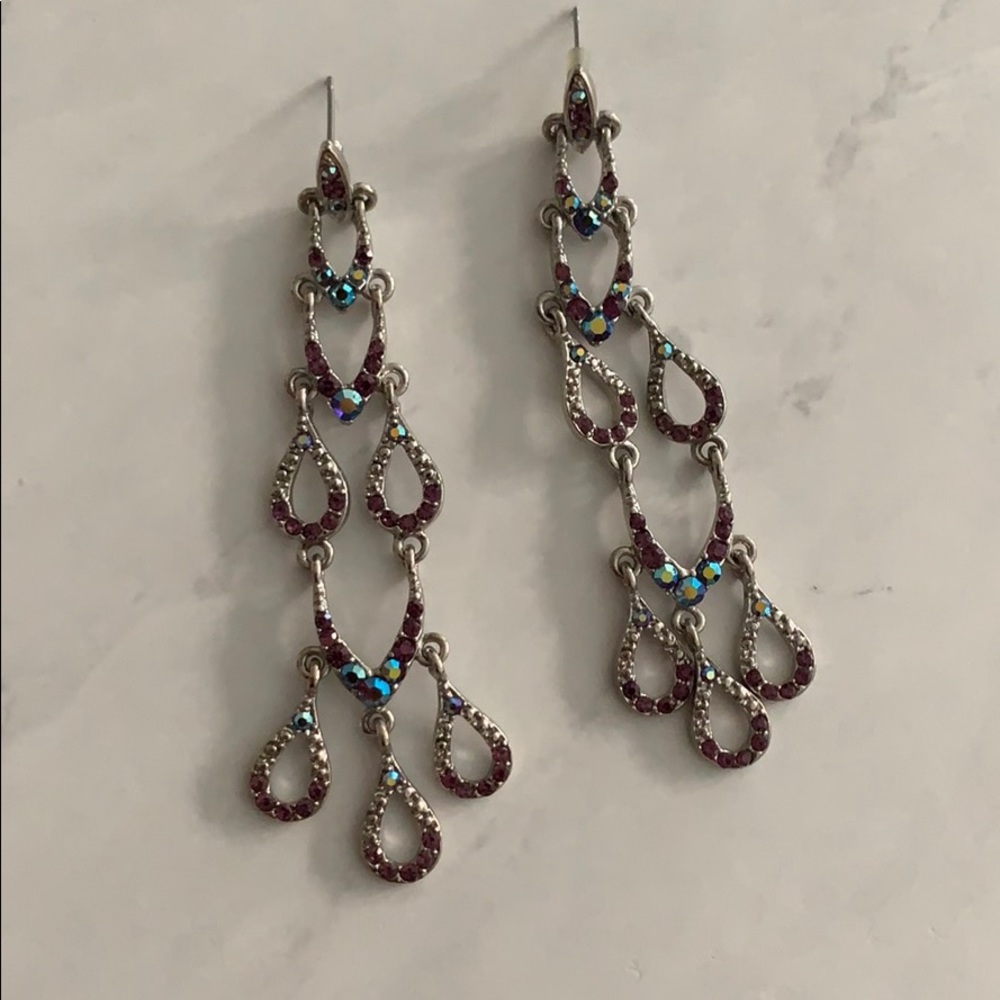 Purple and Silver Chandelier Earrings